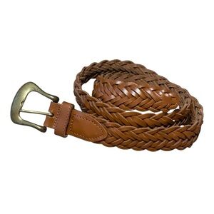 Vintage Women’s Leather Braided Belt Brown Brass Tone Buckle Size M - L Western